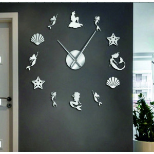 Lustrzany zegar ścienny z syreną fantasy