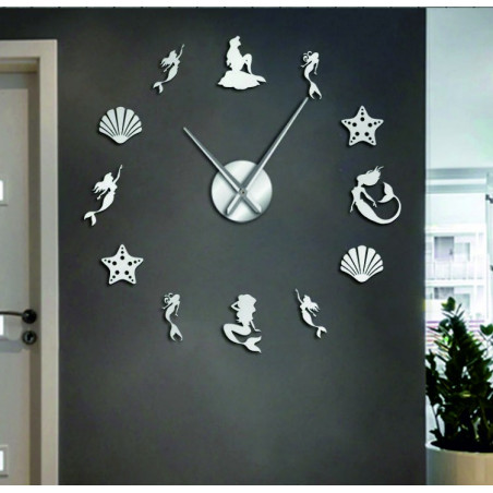 Lustrzany zegar ścienny z syreną fantasy