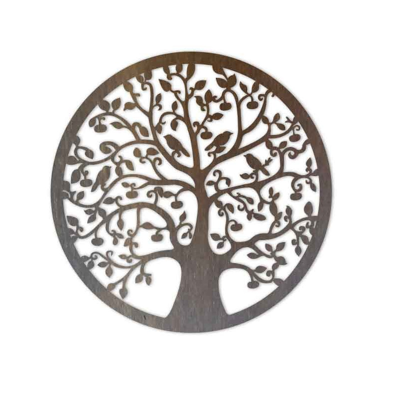 Drewniany obraz przedstawiający drzewo i ptaki...