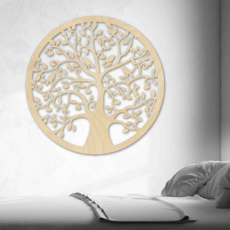 Drewniany obraz przedstawiający drzewo i ptaki...