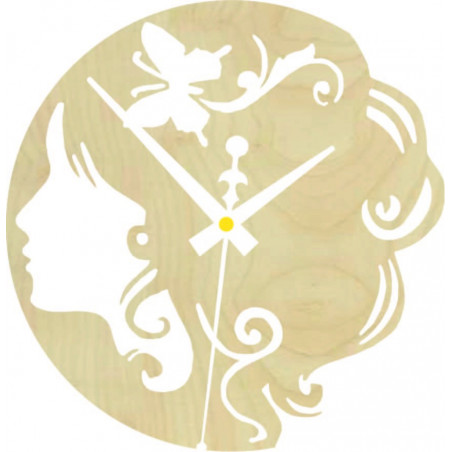 Drewniany zegar - dama z motylem we włosach czarno-kolorowy | SENTOP PR0399