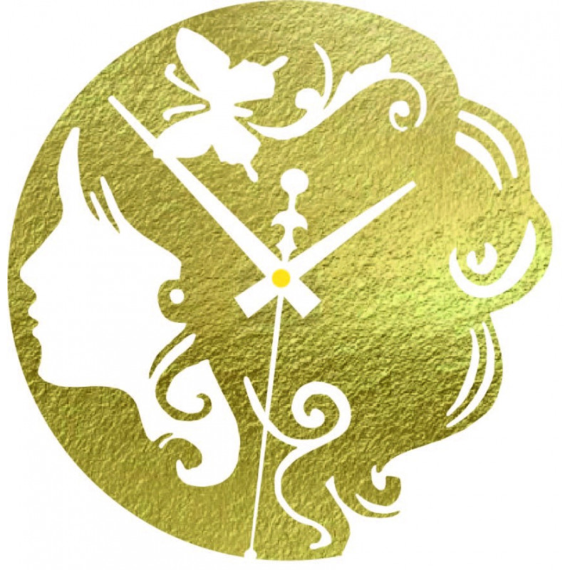 Drewniany zegar - dama z motylem we włosach...