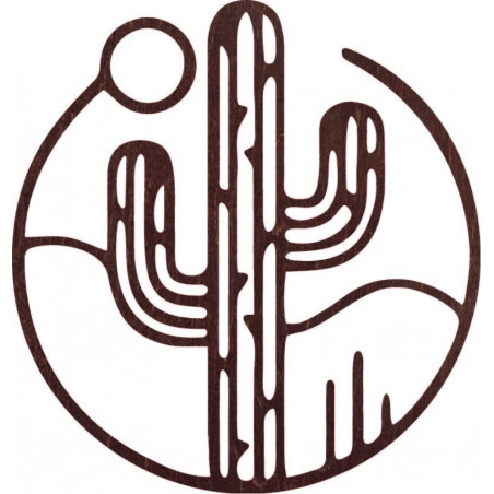 Drewniany obraz ścienny przedstawiający kaktusa ze słońcem - MONK