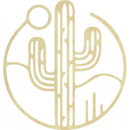 Drewniany obraz ścienny przedstawiający kaktusa ze słońcem - MONK