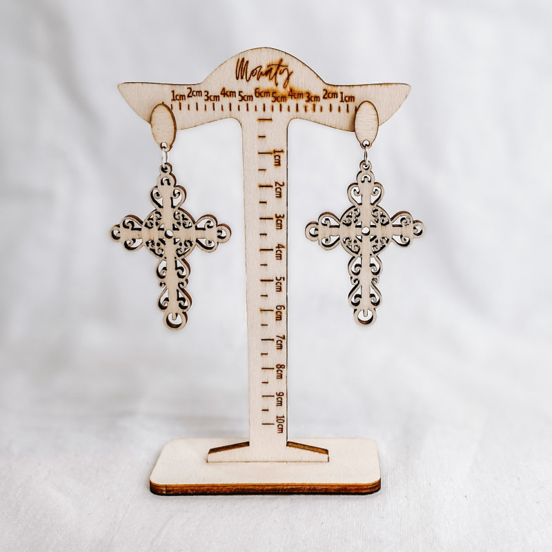 Drewniane naturalny kolczyki wiszące CROSS -...