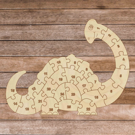 Drewniane puzzle dla dzieci - Dinozaur i cyfry 26 sztuk | SENTOP