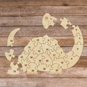 Drewniane puzzle dla dzieci - Dinozaur i cyfry 26 sztuk |... 2