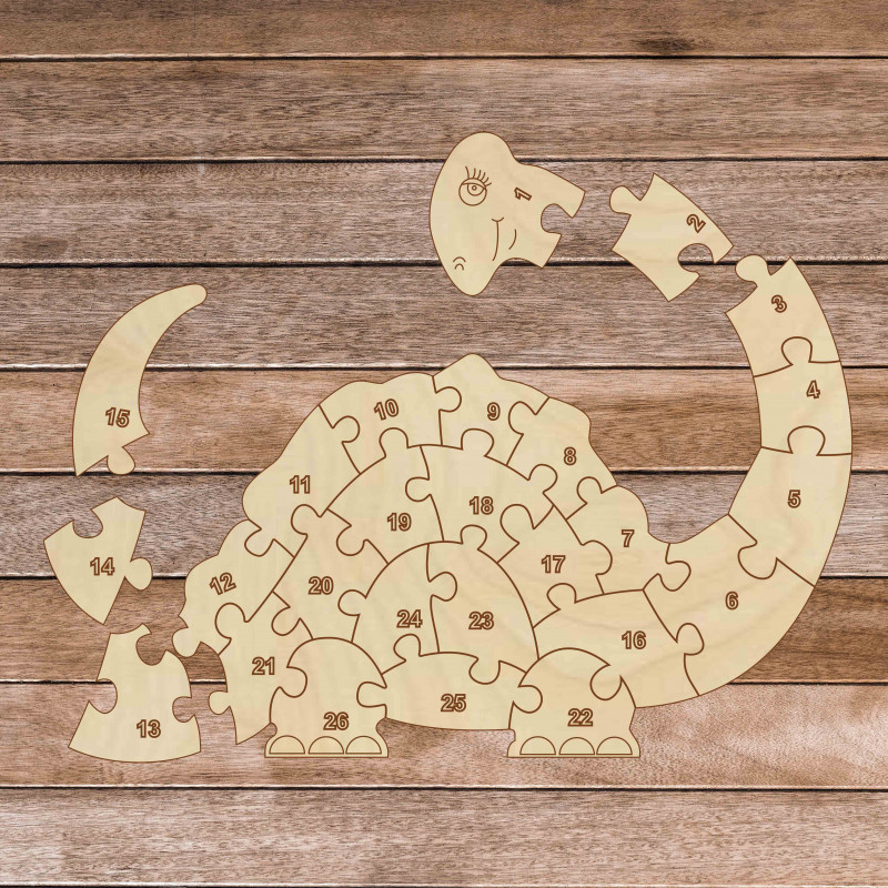 Drewniane puzzle dla dzieci - Dinozaur i cyfry...