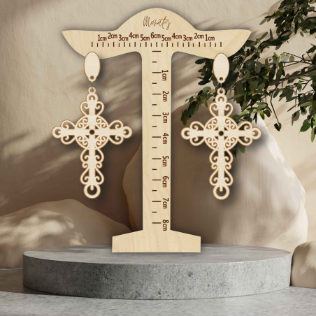 Drewniane naturalny kolczyki wiszące CROSS - MONATY | SENTOP
