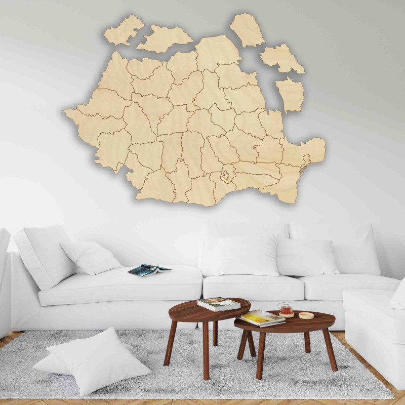 Drewniana mapa ścienna Romania - ROMA