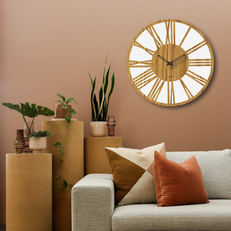 Drewniany zegar ścienny z cyframi rzymskimi -...