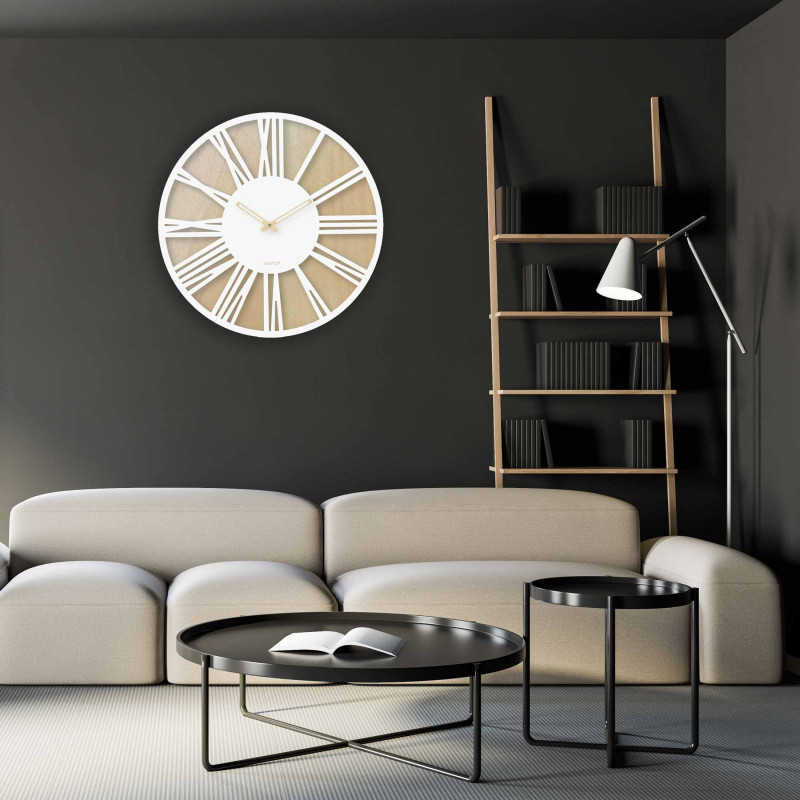 Drewniany zegar ścienny z cyframi rzymskimi -...