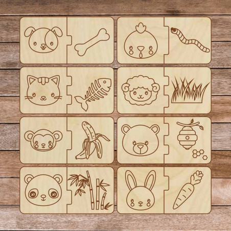 Puzzle drewniane dla dzieci - Zwierzęta i jedzenie - 16 sztuk | SENTOP H007