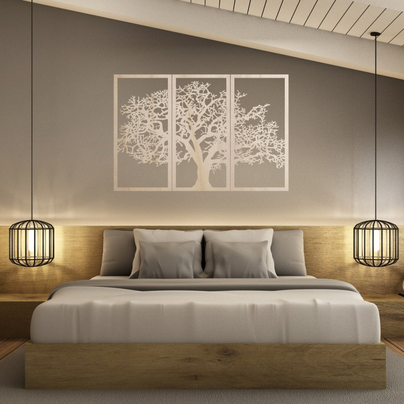 Drewniana dekoracja ścienna Drzewo życia: zestaw 3 paneli