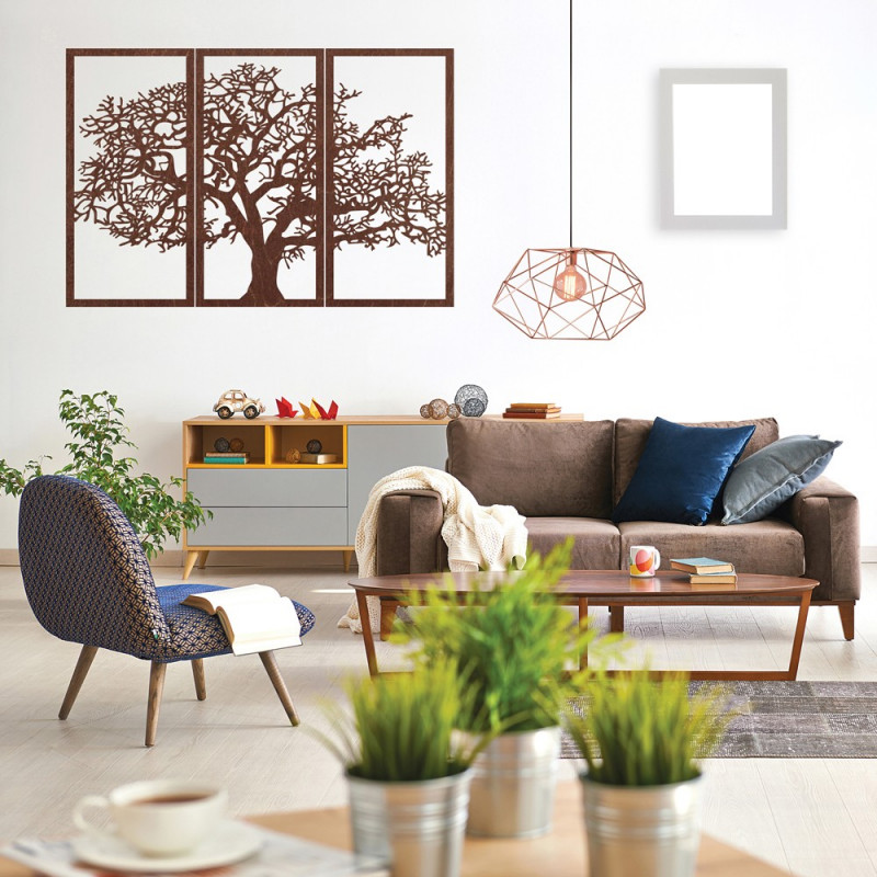 Drewniana dekoracja ścienna Drzewo życia: zestaw 3 paneli