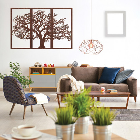 Drewniana dekoracja ścienna Drzewo życia: zestaw 3 paneli