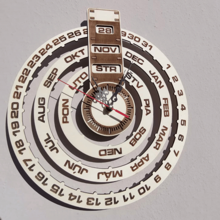 Grawerowany zegar ścienny, drewniany kalendarz - JOGBELII