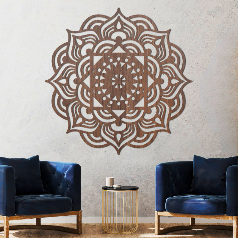 Orientalny obraz ścienny z drewnianą mandalą - SYMMETRY