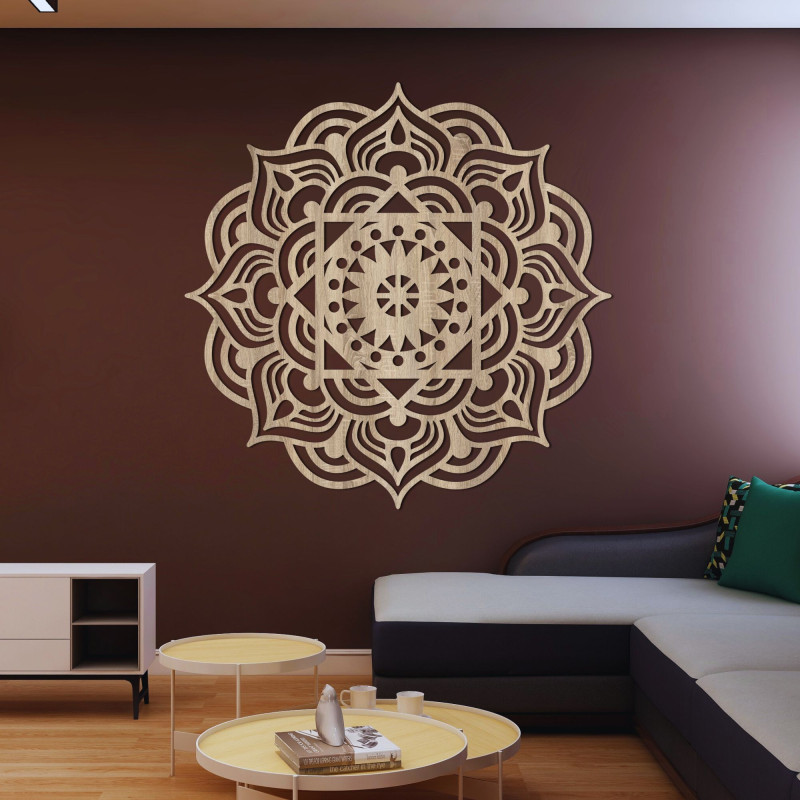 Orientalny obraz ścienny z drewnianą mandalą - SYMMETRY