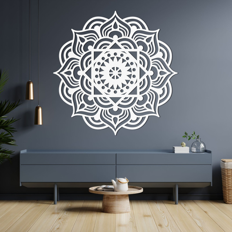 Orientalny obraz ścienny z drewnianą mandalą - SYMMETRY