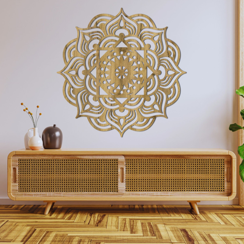 Orientalny obraz ścienny z drewnianą mandalą - SYMMETRY