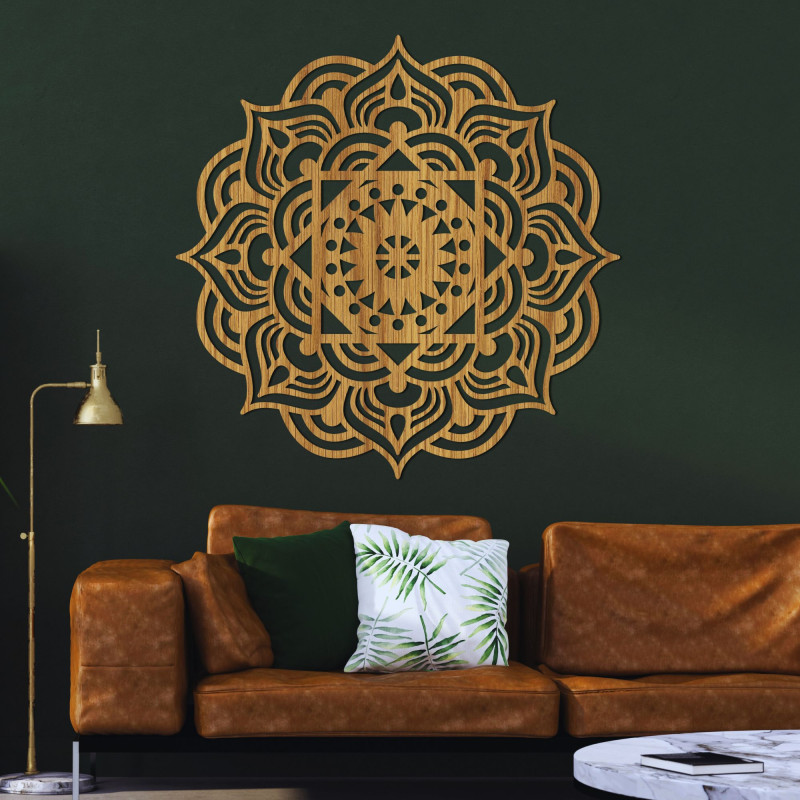 Orientalny obraz ścienny z drewnianą mandalą - SYMMETRY