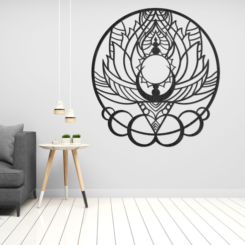 Drewniana rzeźbiona ozdoba ścienna z motywem słonecznika