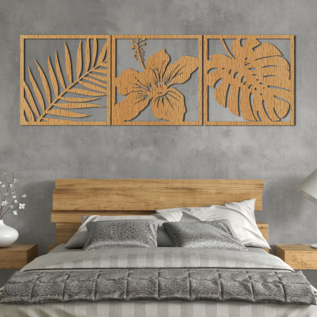 Obraz liść palmy, kwiat hibiskusa, liść monstery - NOTURAL