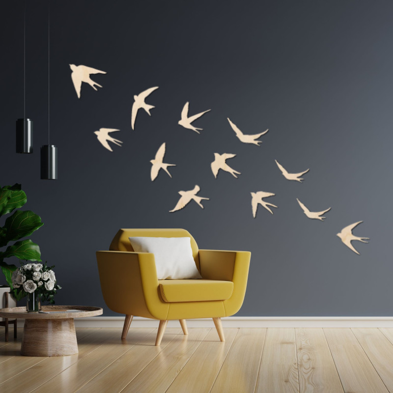 Drewniana dekoracja ścienna latające ptaki - FLOCK