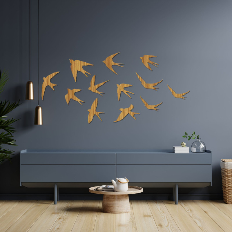 Dekoracja ścienna - jaskółki, drewniane ptaki...