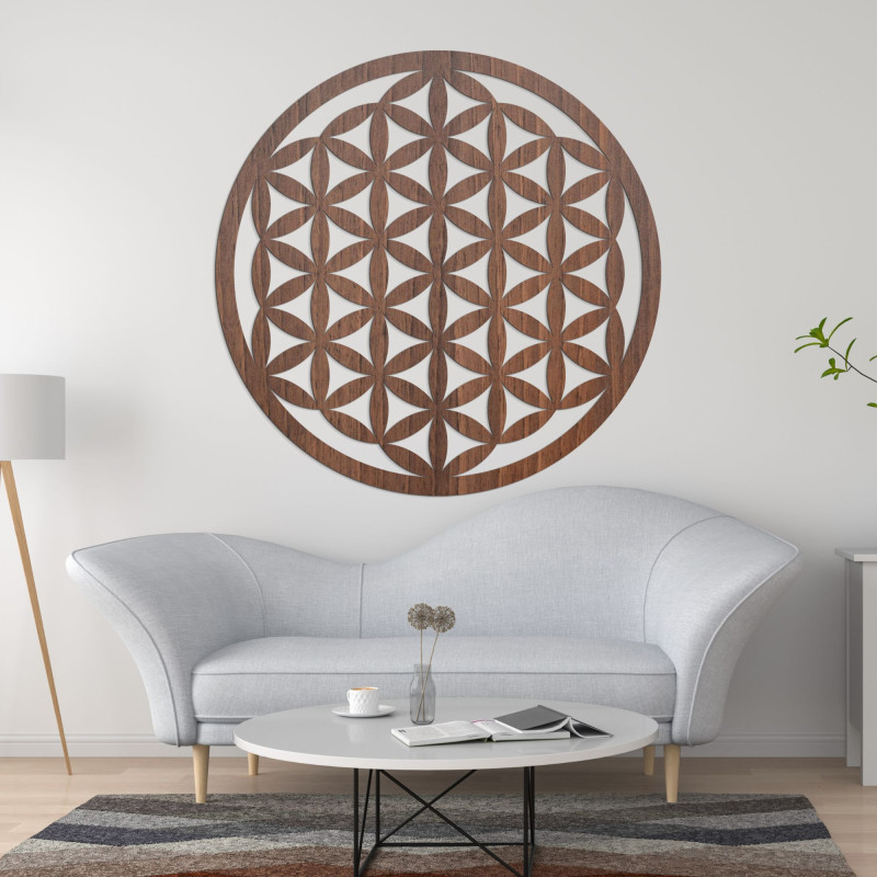 Elegancka rzeźbiona drewniana mandala na ścianę - FLORUM