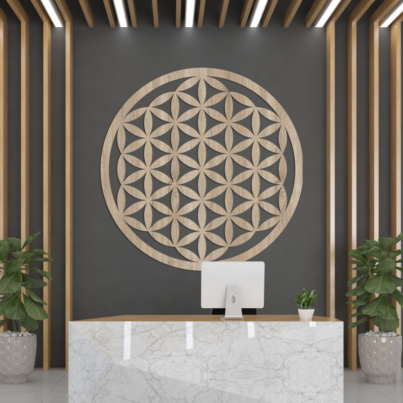 Elegancka rzeźbiona drewniana mandala na ścianę - FLORUM
