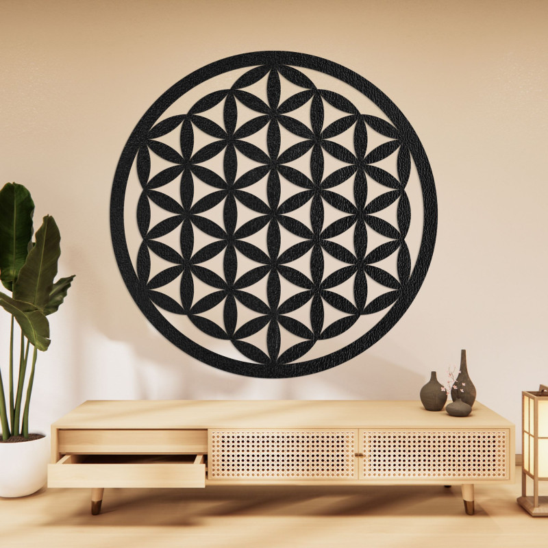 Elegancka rzeźbiona drewniana mandala na ścianę - FLORUM