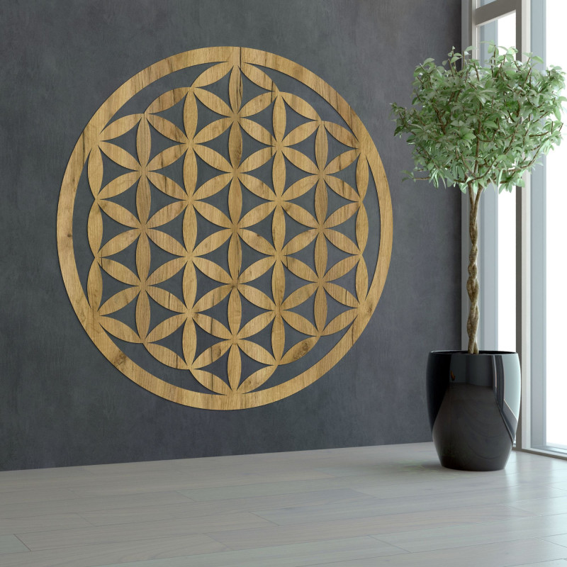 Elegancka rzeźbiona drewniana mandala na ścianę - FLORUM