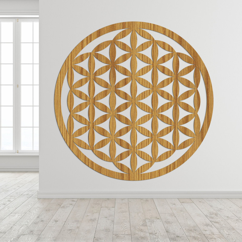 Elegancka rzeźbiona drewniana mandala na ścianę - FLORUM