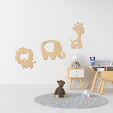 Drewniana dekoracja słoń, lew, żyrafa - SAFARI