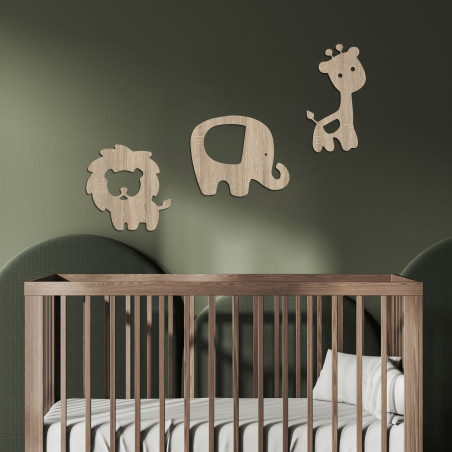 Drewniana dekoracja słoń, lew, żyrafa - SAFARI