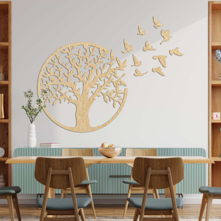 Drewniany obrazek drzewa życia z latającymi ptakami Drewniany obrazek drzewa życia z latającymi ptakami