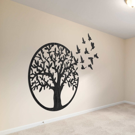 Drewniany obrazek drzewa życia z latającymi ptakami Drewniany obrazek drzewa życia z latającymi ptakami