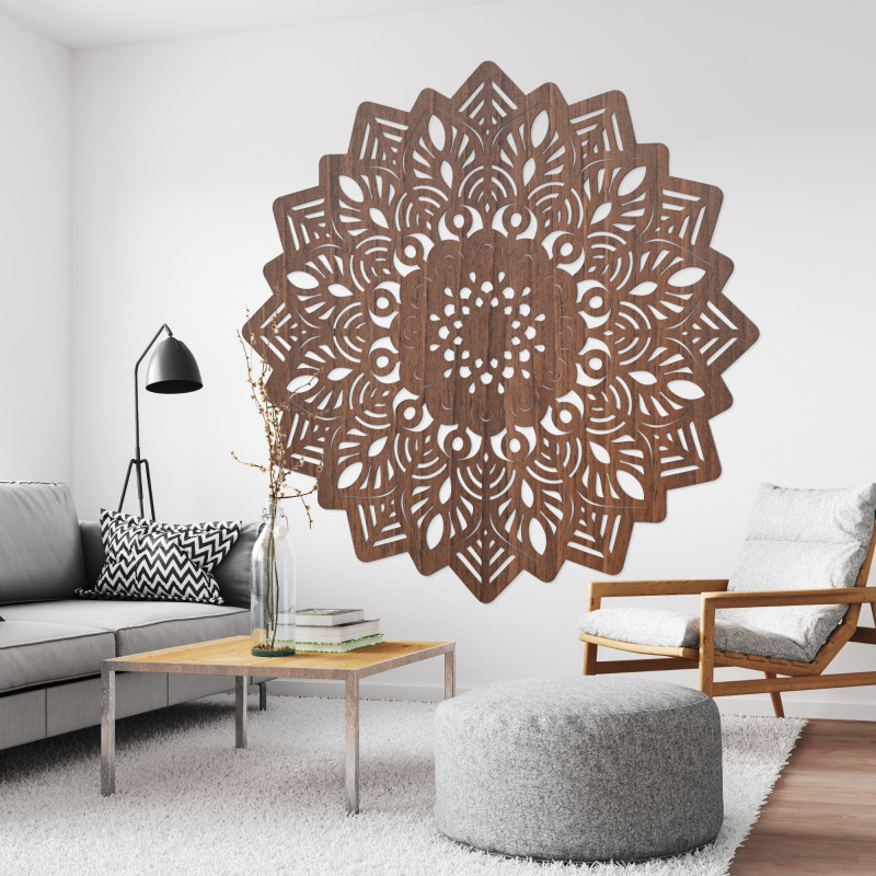 Drewniany obraz ścienny mandala w kształcie słońca - IGNEUS