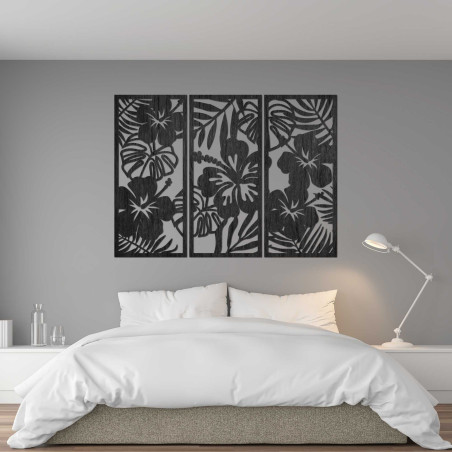 3-częściowy drewniany obraz z kwiatem Ibisztek - DROBERE