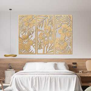 3-częściowy drewniany obraz z kwiatem Ibisztek - DROBERE 2