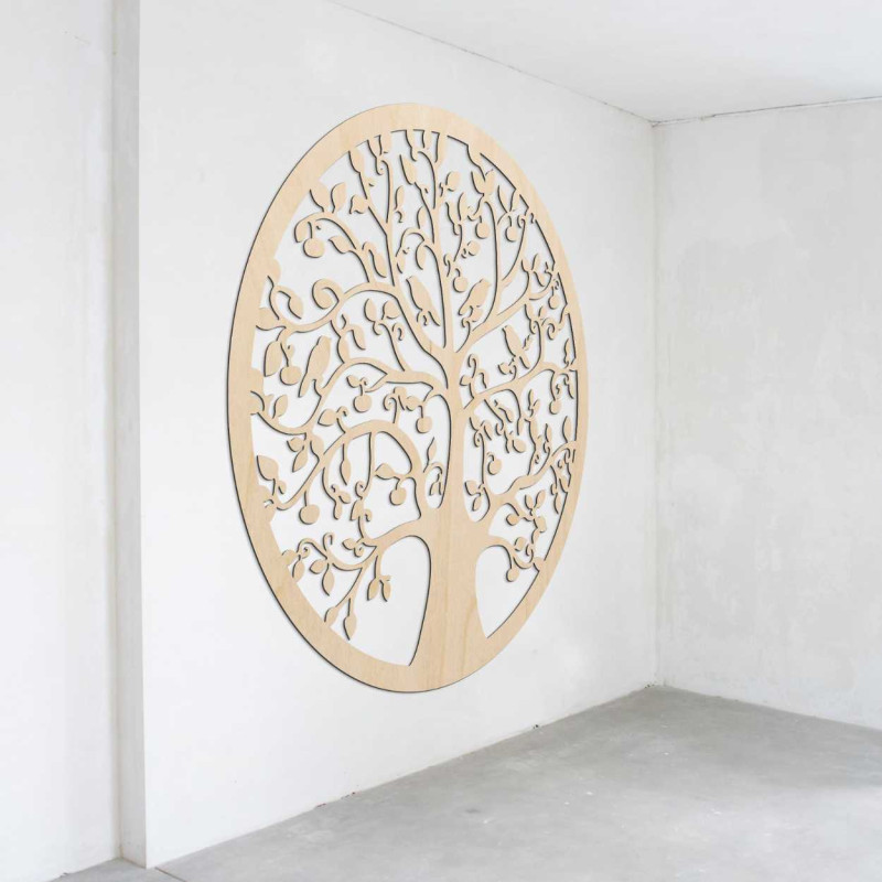 Drewniane, okrągłe drzewo życia na ścianie -...