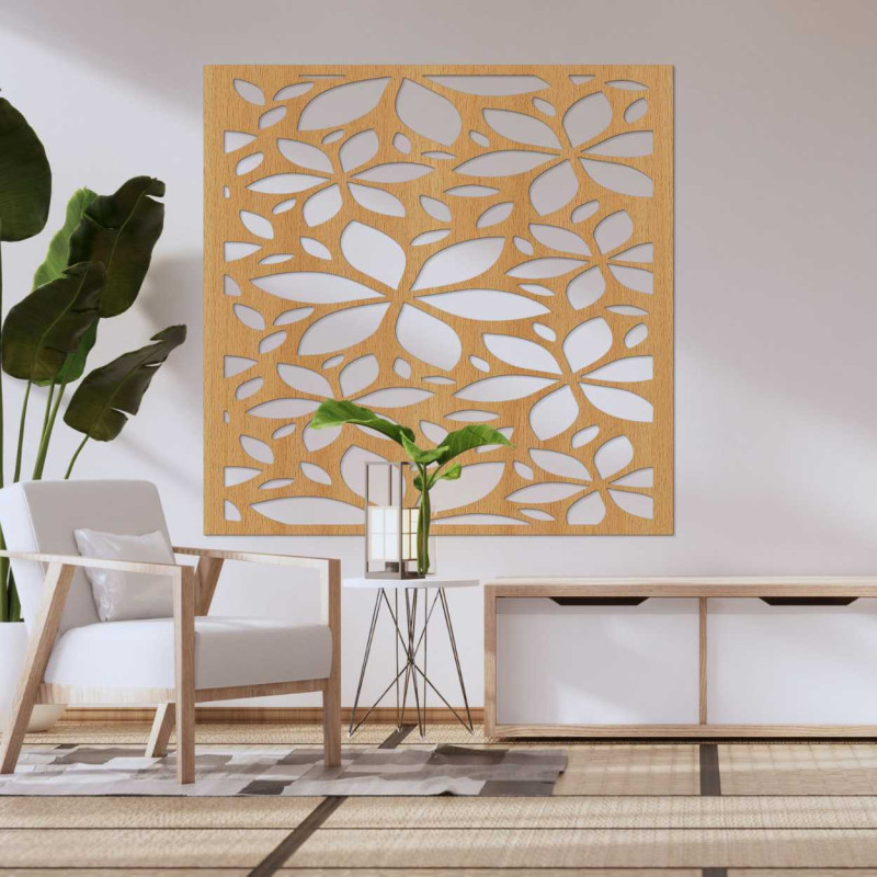 Drewniany kwadratowy obrazek z kwiatkiem -...