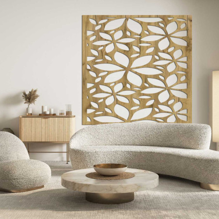 Drewniany kwadratowy obrazek z kwiatkiem - BOTANICA