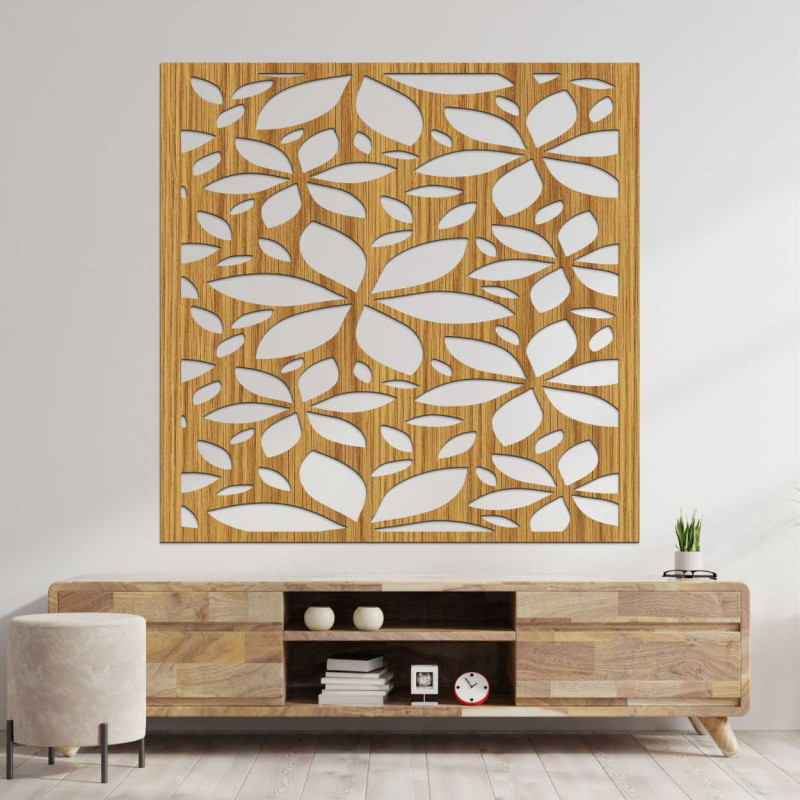 Drewniany kwadratowy obrazek z kwiatkiem -...