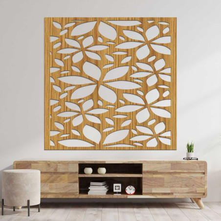 Drewniany kwadratowy obrazek z kwiatkiem - BOTANICA