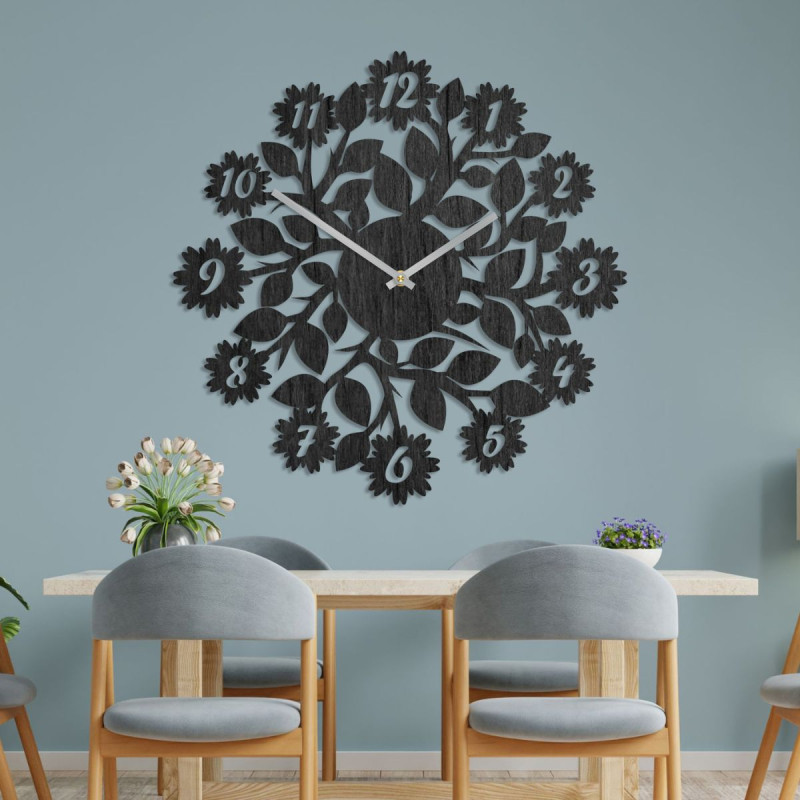 Oryginalny zegar z cyframi, kwiatami