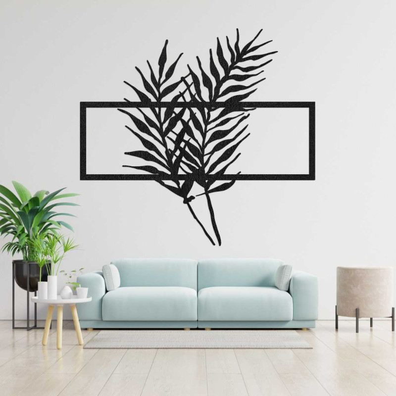 Drewniany obraz z minimalistycznymi liśćmi w...