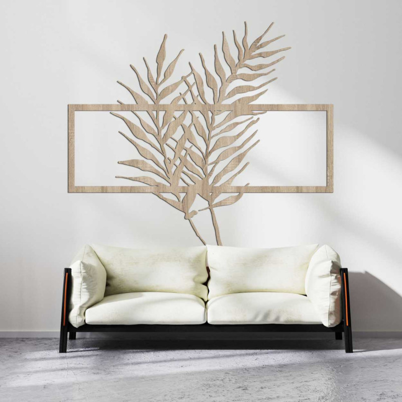 Drewniany obraz z minimalistycznymi liśćmi w...